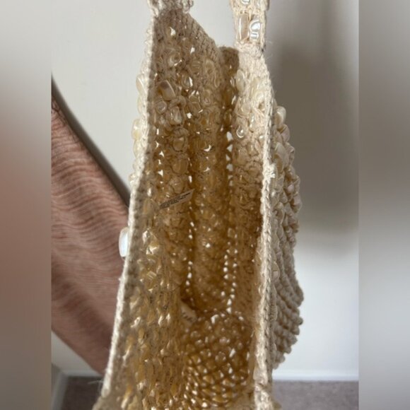 Viral Mother of Pearl made in India Cream Beaded Tote Bag - Picture 2 of 4